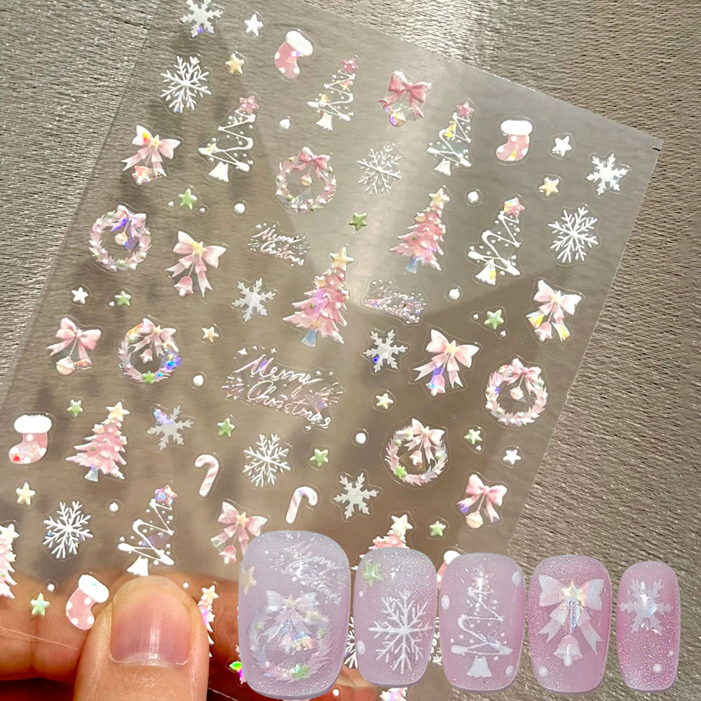 Nail Art Xmas Tree - 1pcs Aurora Pink Christmas Tree Bow
