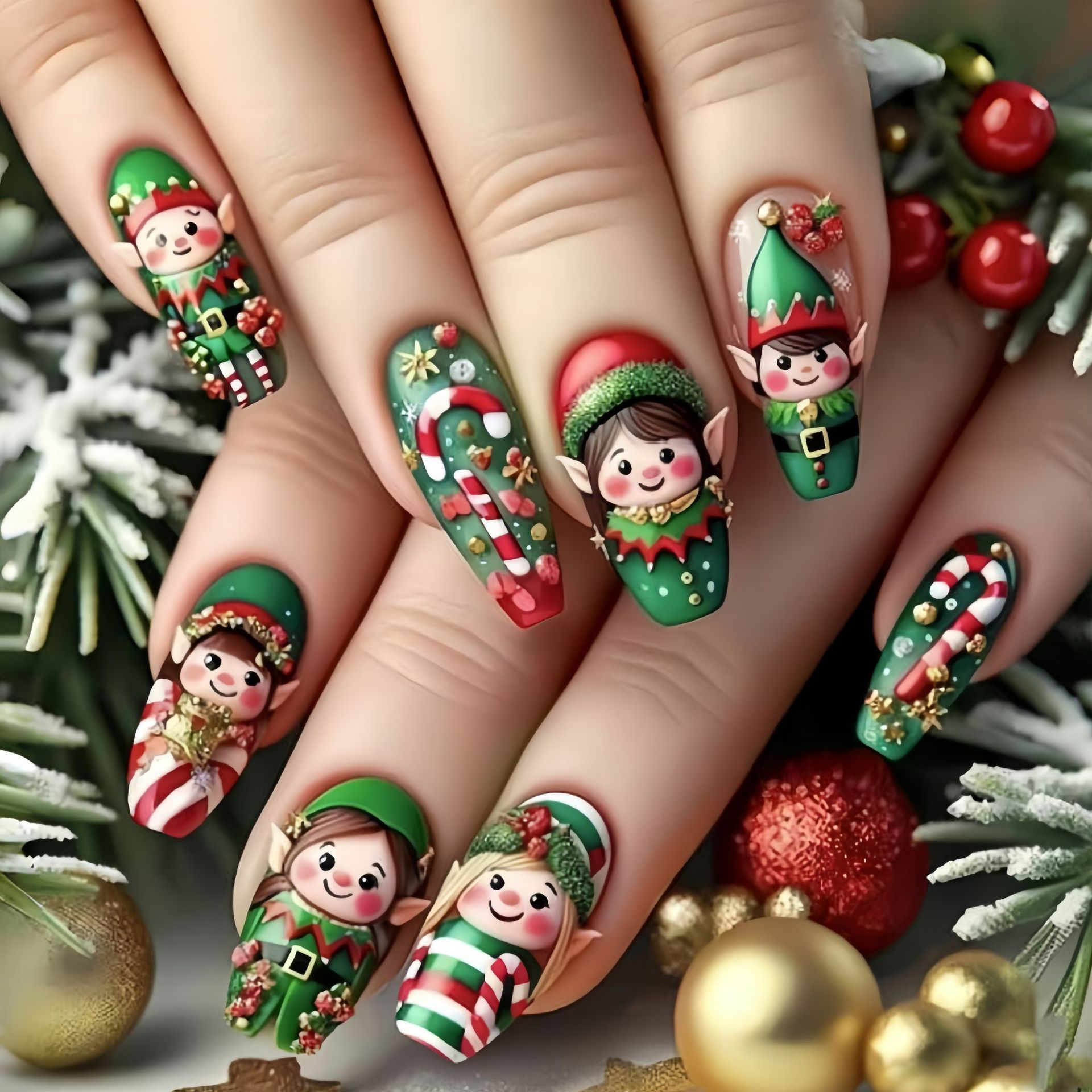 Press On Nail Set - Medium fake nails for Christmas party