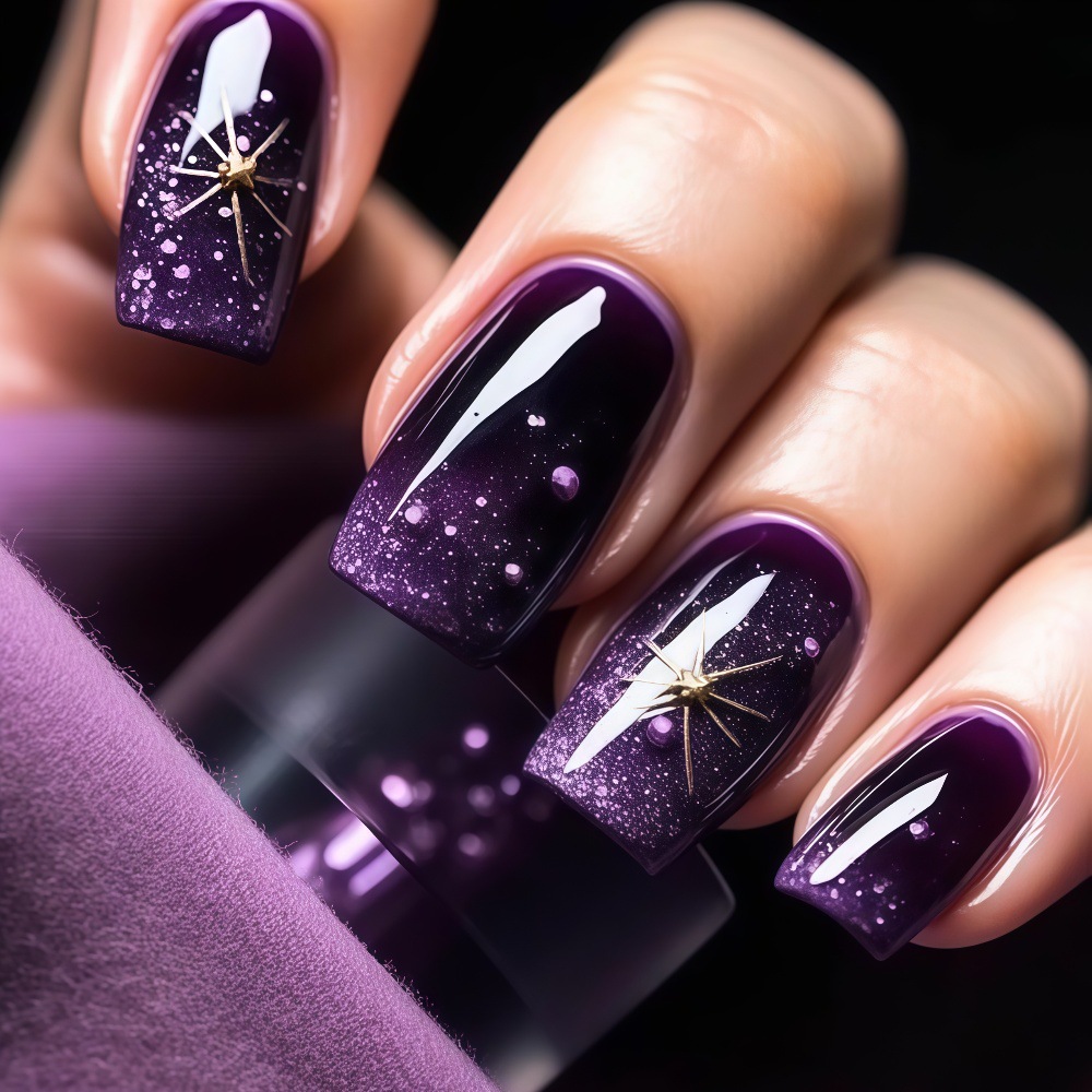 Press On Nail Set - Short Medium fake nails gradient purple