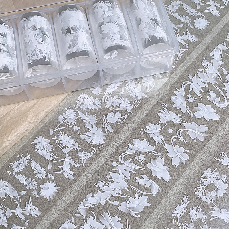 Nail Art Pinterest - 6rolls/box White Flowers Nail Art Transfer
