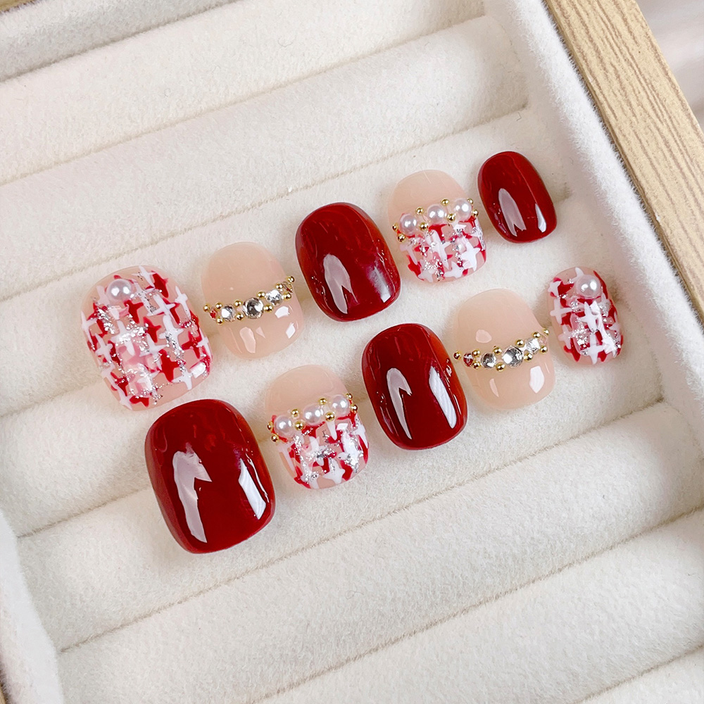 Press On Nail Set - 10pcs Short Square Round Handmade Press
