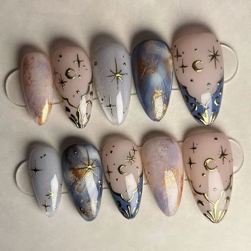 24Pcs Short Almond Nails Set F - Nail Art Aesthetic review and price