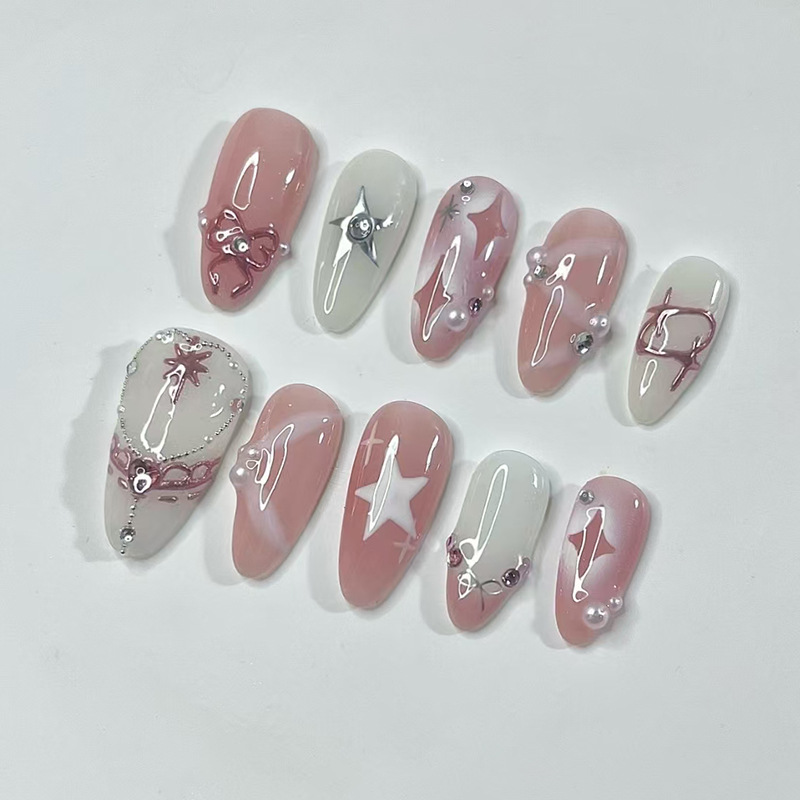 24Pcs Short Almond Nails Set F - Nail Art Aesthetic review and price