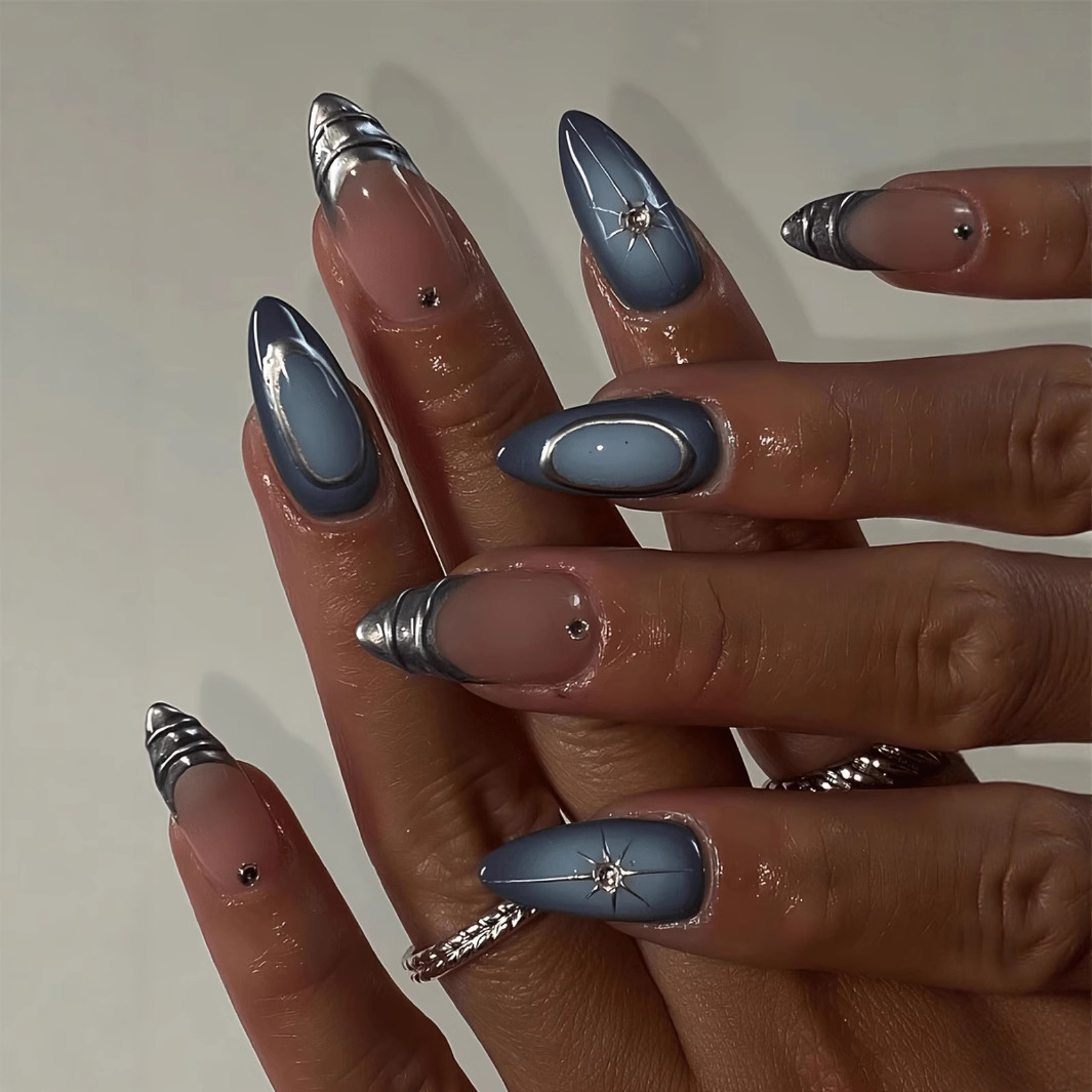 24Pcs Short Almond Nails Set F - Nail Art Aesthetic review and price