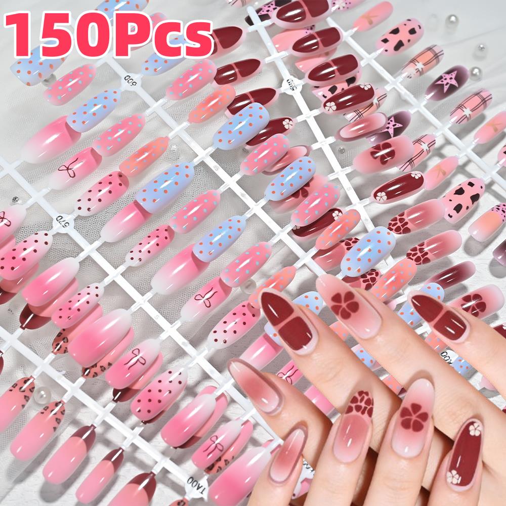 150Pcs Pink Blue Ombre Leopard - Nail Art Aesthetic review and price