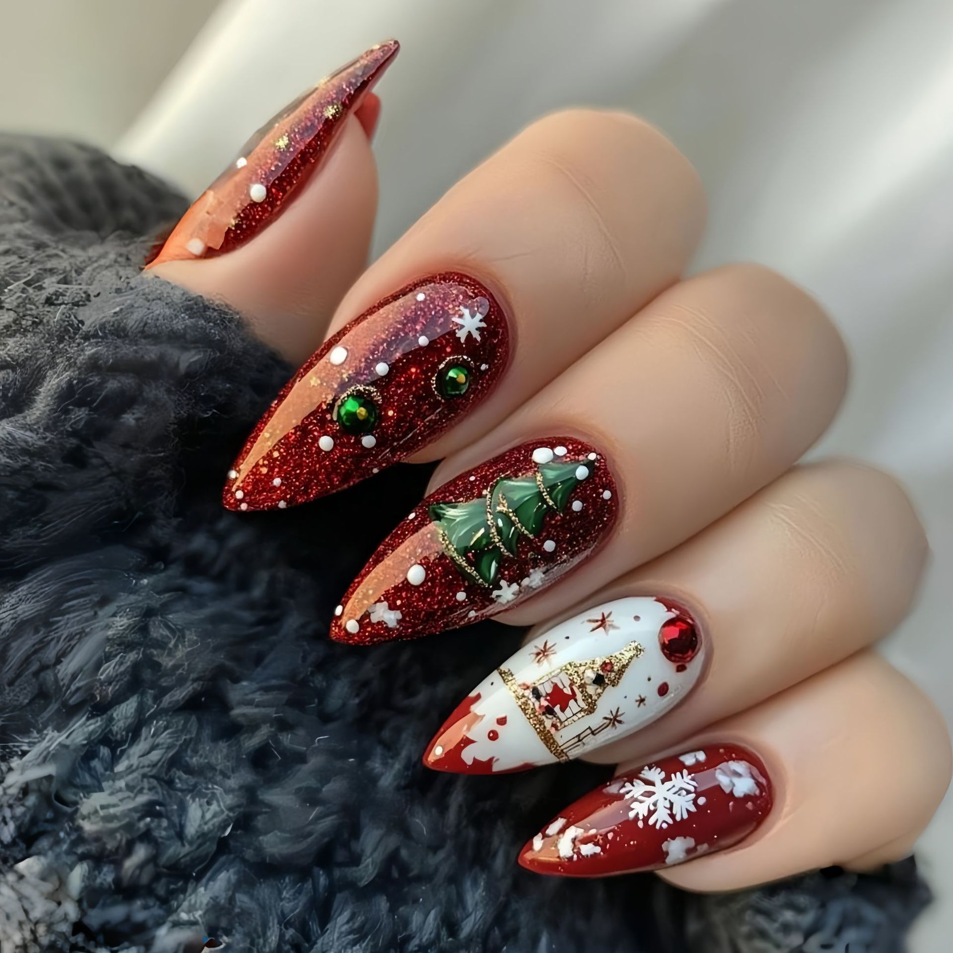 Medium fake nails for Christma - Press On Nail Set review and price