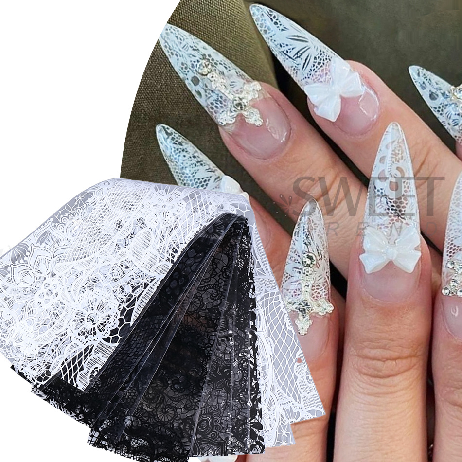 1 Pack Black White Lace Floral - Nail Art Pinterest review and price