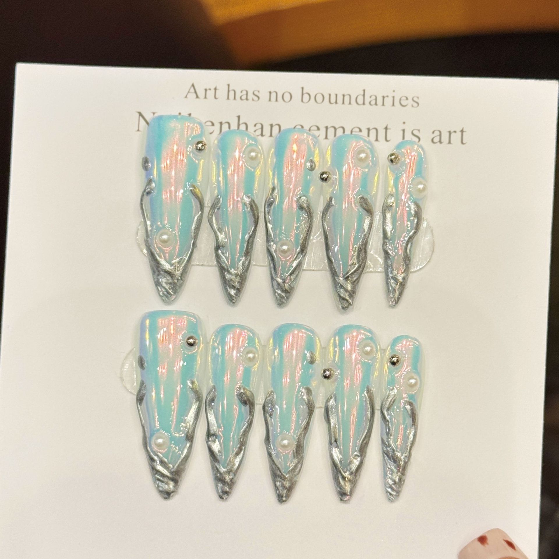 10pcs Silver Aurora Long Stile - Nail Art Aesthetic review and price
