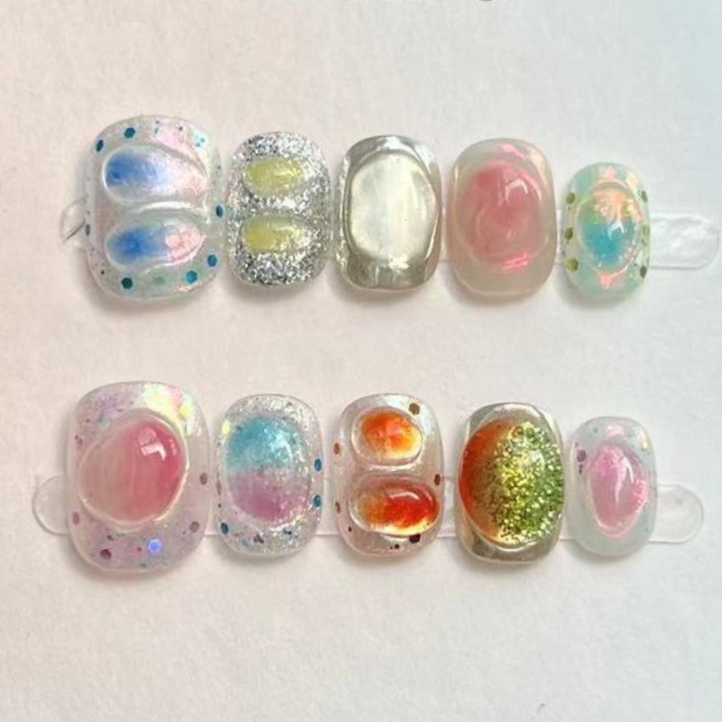 10Pcs Cute Short Round Handmad - Nail Art Aesthetic review and price