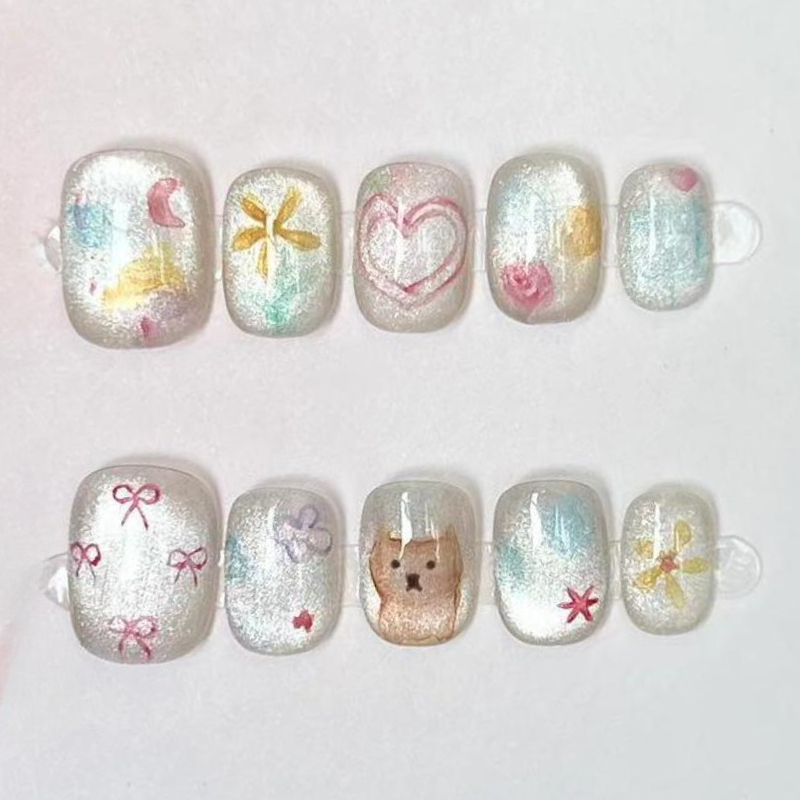 10Pcs Cute Short Round Handmad - Nail Art Aesthetic review and price