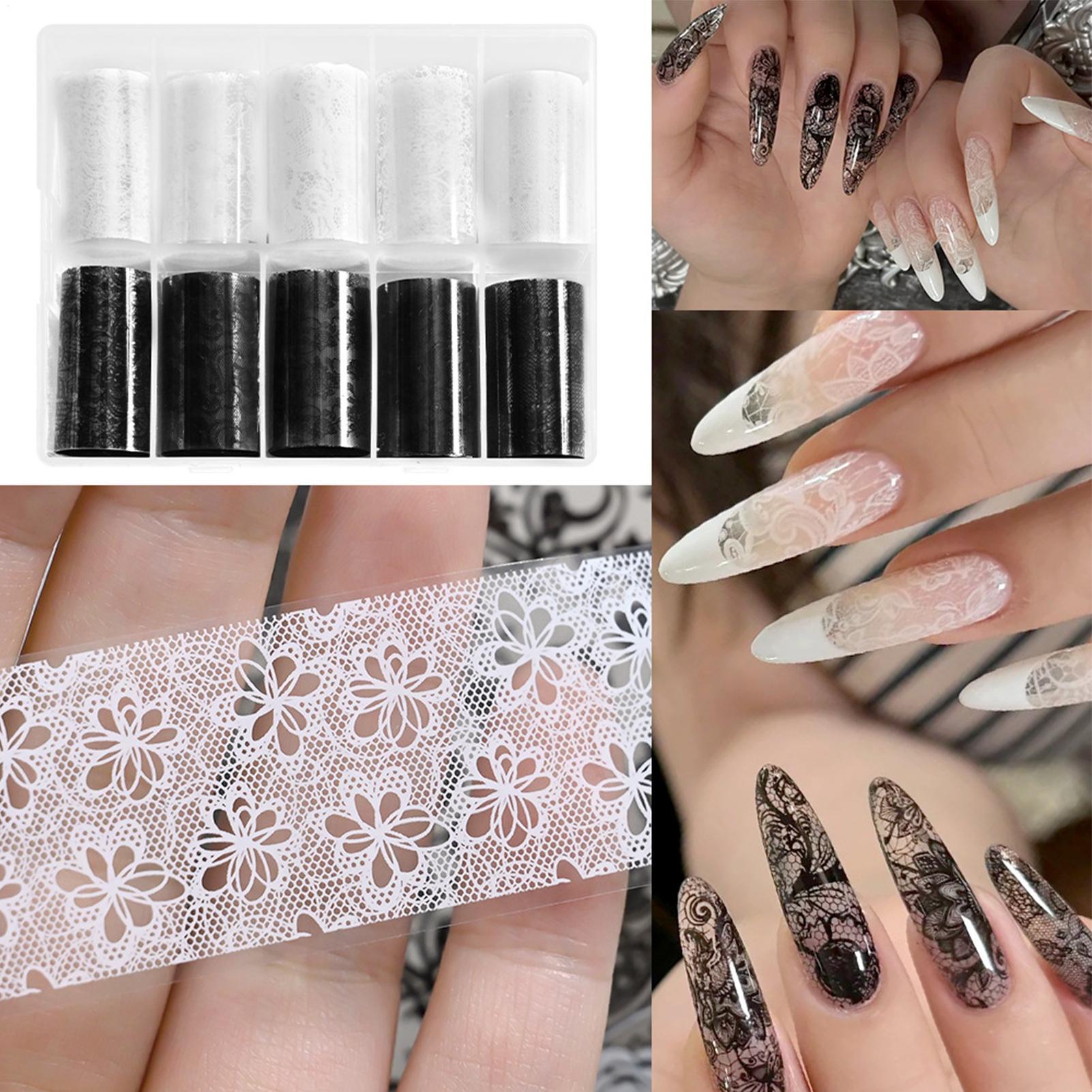 10pcs White Black Lace Nails A - Nail Art Pinterest review and price