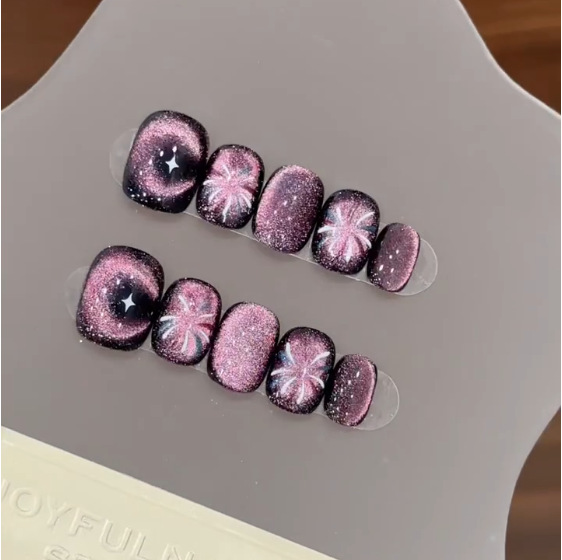 10Pcs Purple Short Round Head  - Press On Nail Set review and price