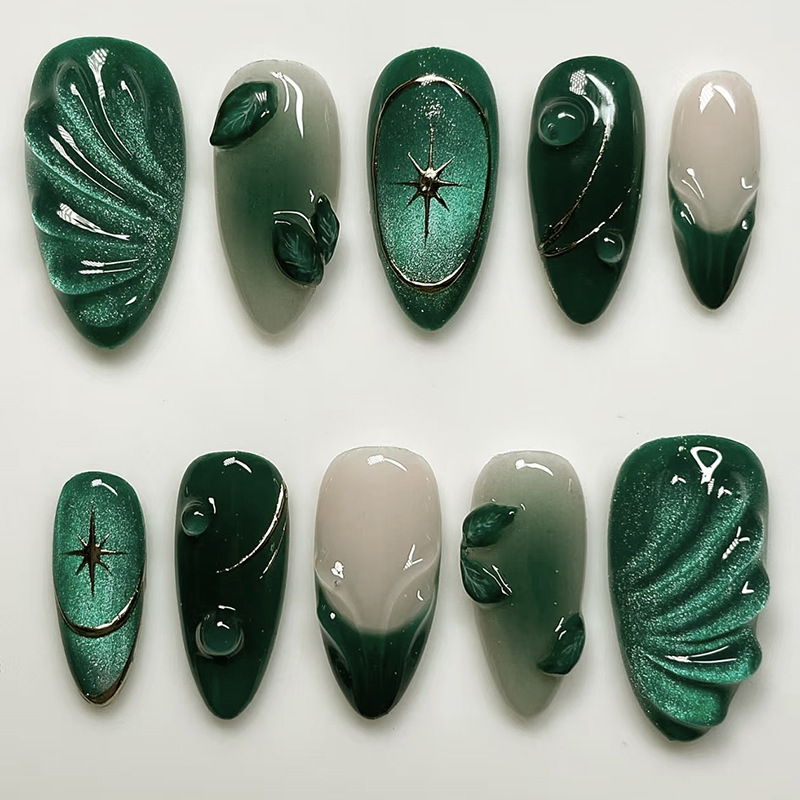 24Pcs Green French Fake Nails  - Nail Art Aesthetic review and price