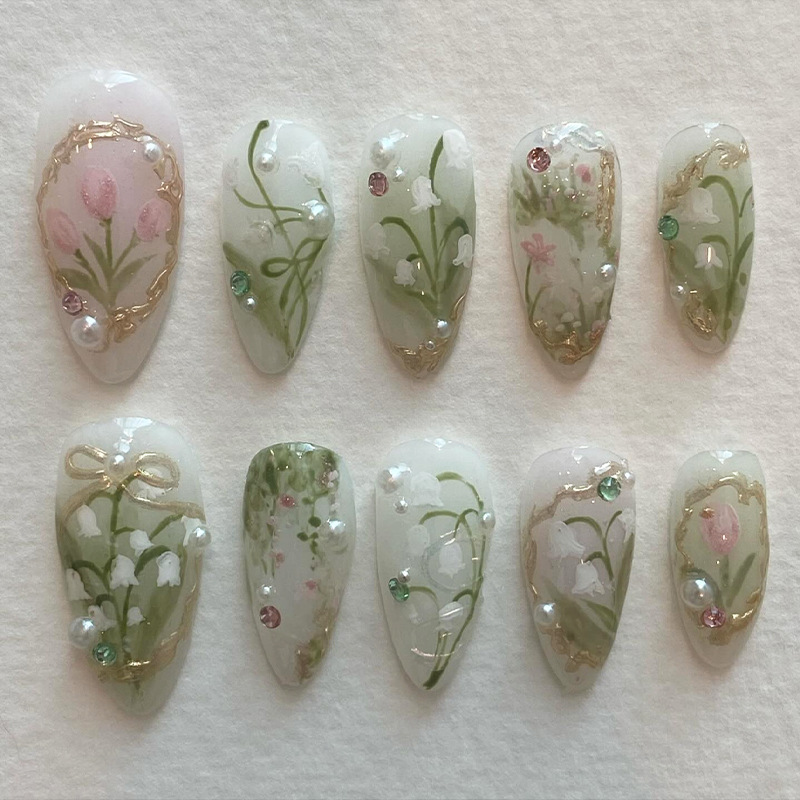 24Pcs Green French Fake Nails  - Nail Art Aesthetic review and price