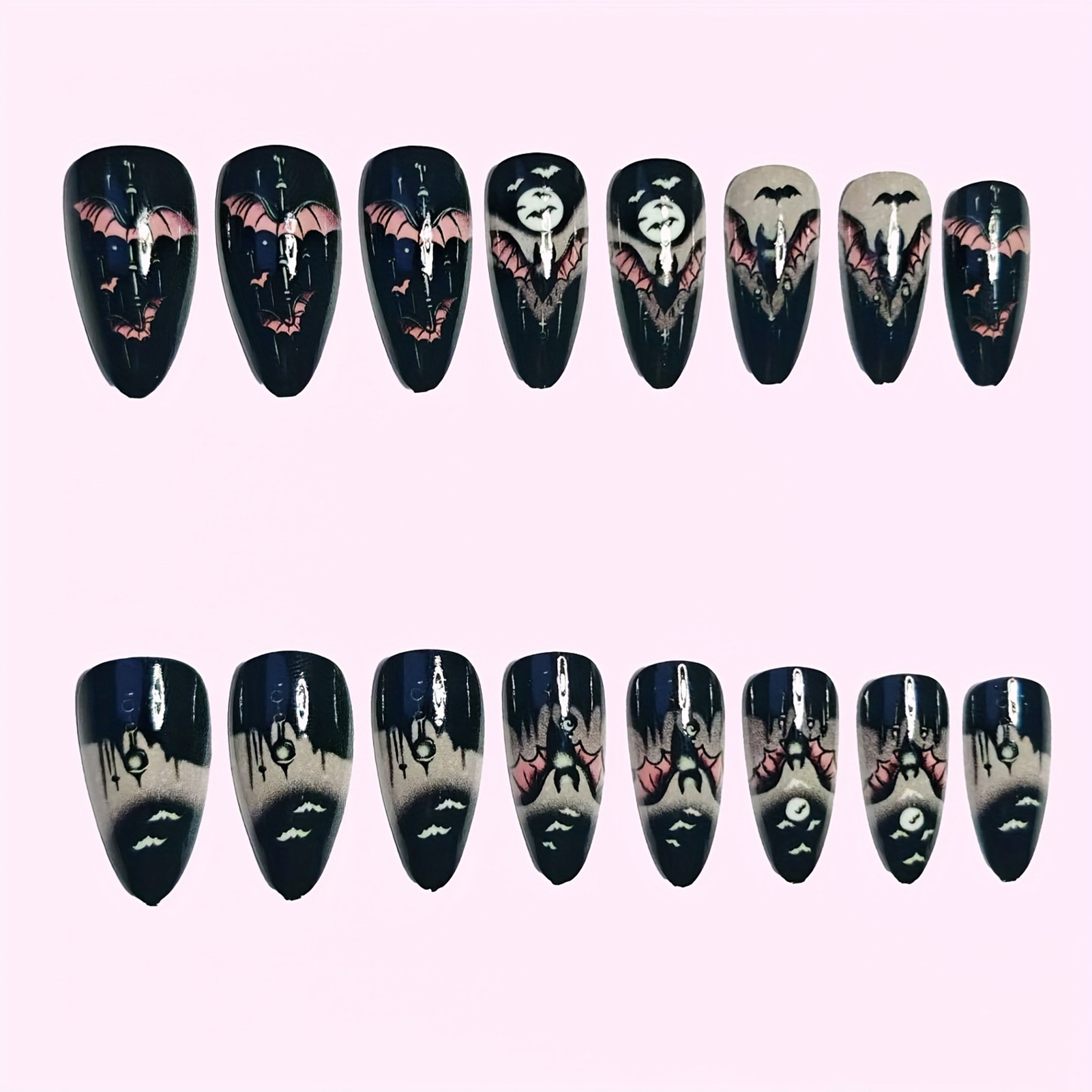 24Pcs Halloween Fake Nails Bla - Nail Art Aesthetic review and price