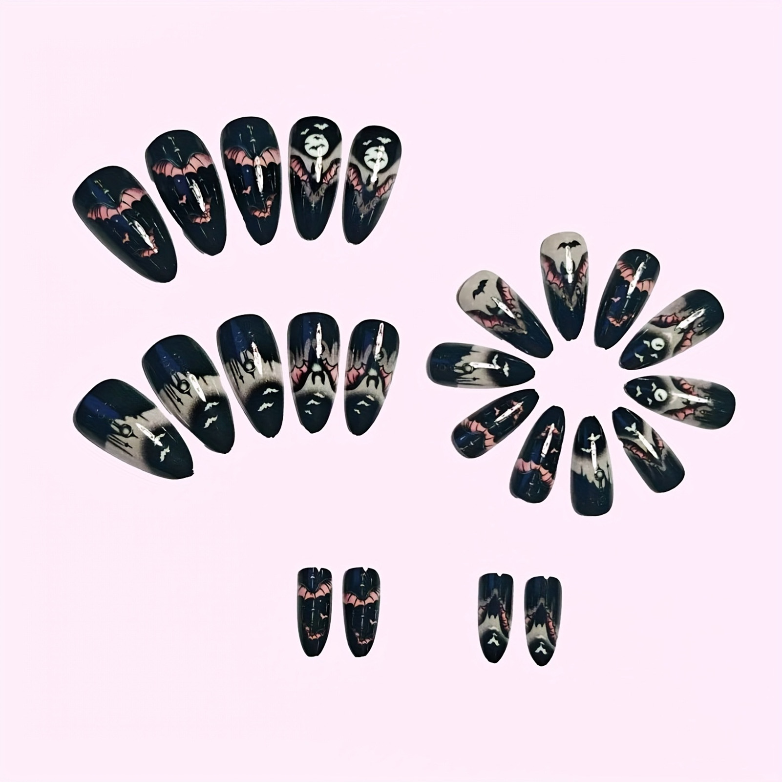 24Pcs Halloween Fake Nails Bla - Nail Art Aesthetic review and price