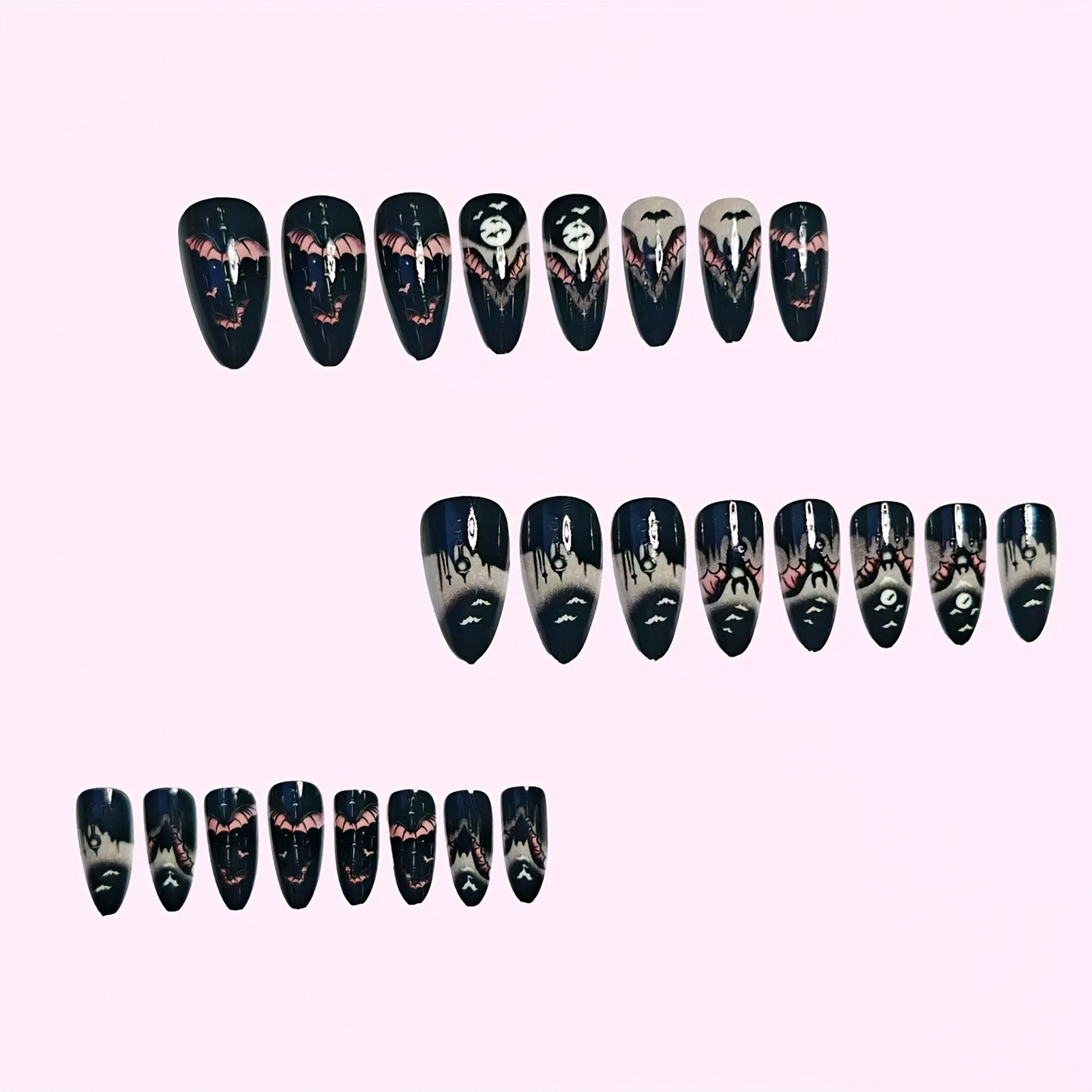 24Pcs Halloween Fake Nails Bla - Nail Art Aesthetic review and price